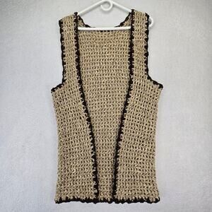 Vintage Crochet Vest Cardigan Womens S/M Handmade Lagenlook Cottagecore Boho
